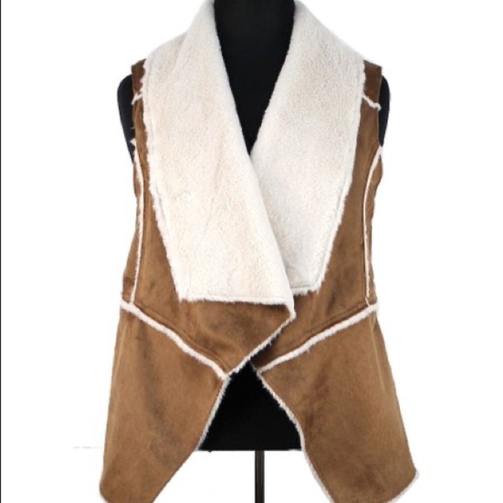 LAB DESIGN Sherpa Vest, Tan with cream faux fur